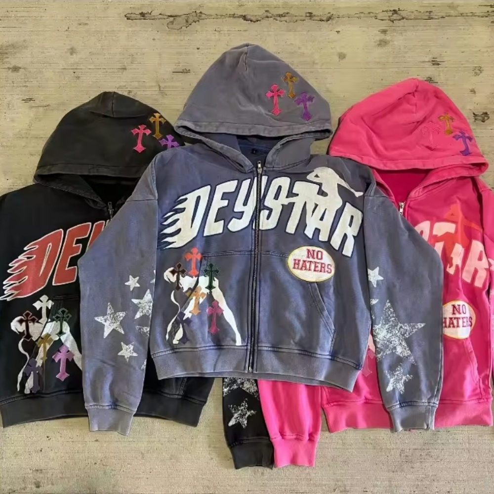 Black and Gray Graphic Hoodies Sweatshirts